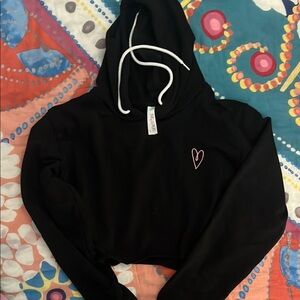 Black Hoodie with Pink Heart Embroidery